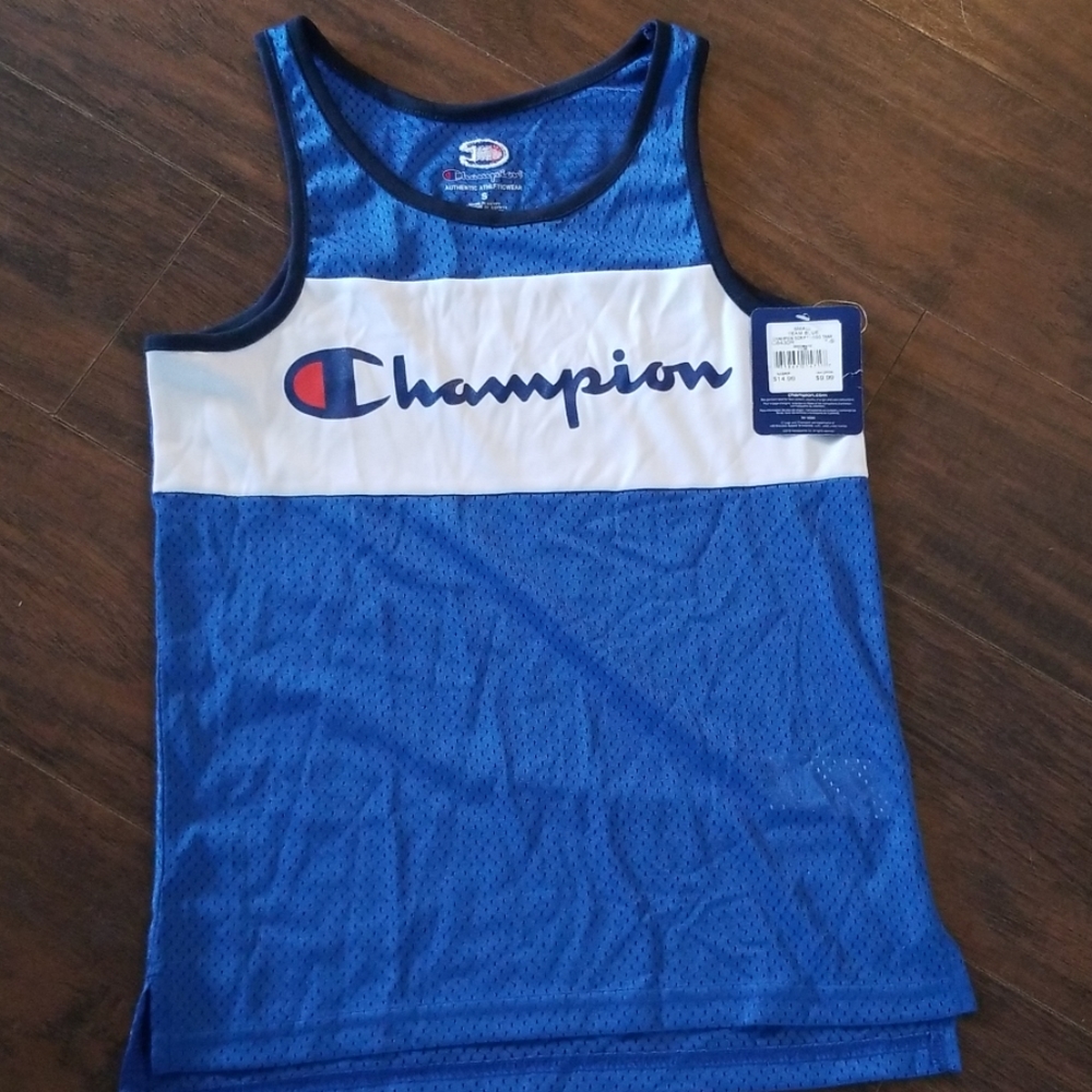 New champion kids jersery logo tank blue white